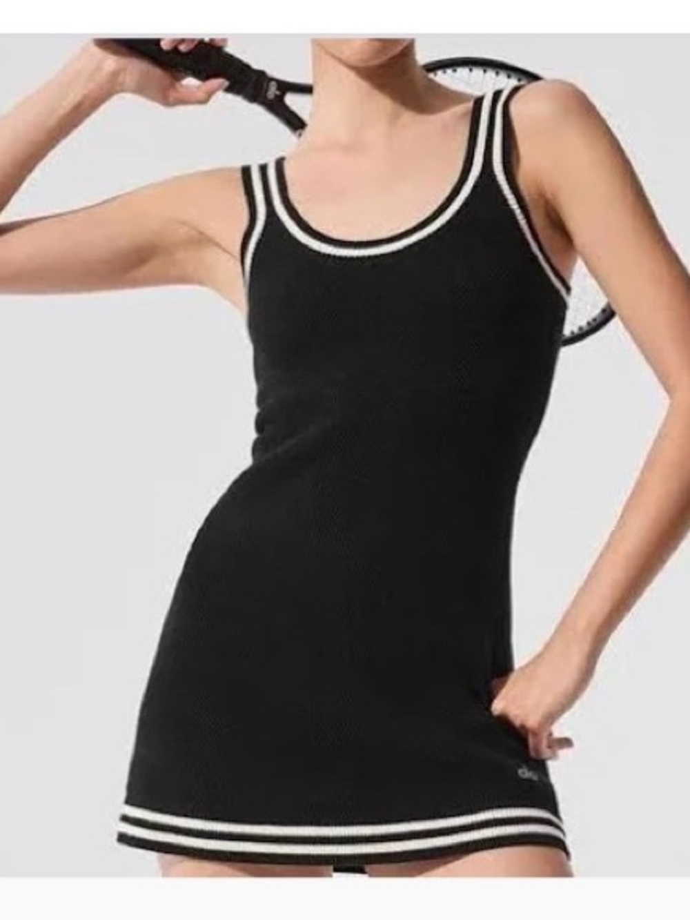 Alo Yoga Tennis Club Sweater Knit Dress Navy Blue White Stripe Size XS Mini